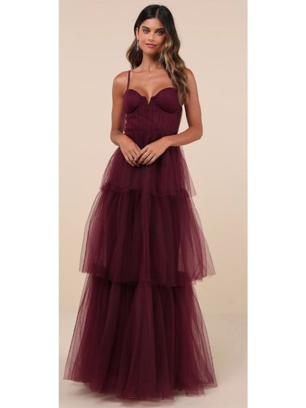 Lulus Unforgettable Poise Tulle Bustier Tiered Maxi Dress Women's Size Large NWT